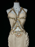 Vintage A Line Halter Chiffon Champagne Long Prom Dress Party Dress Evening Dresses HZ1121