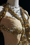 Vintage A Line Halter Chiffon Champagne Long Prom Dress Party Dress Evening Dresses HZ1121