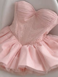 Cute Ball Gown Sweetheart Pink Lace Short Summer Birthday Dress Hoco Dress Birthday Outfit 21st Birthday Mini Party Dresses HZ1121