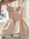 Cute Ball Gown Square Floral Pink Short Summer Birthday Dress Hoco Dress Birthday Outfit 21st Birthday Mini Party Dresses HZ1121