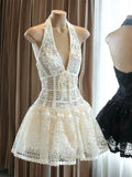 Cute A line Spaghetti Straps Short Summer Lace Birthday Dress Hoco Dress Birthday Outfit 23rd Birthday Mini Party Dresses HZ1121