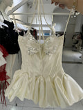 Cute A line Short Satin Ivory Summer Birthday Dress Hoco Dress Mini Birthday Outfit 23rd Birthday Party Dresses HZ1121