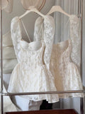 Cute A line Sweetheart Short Long Sleeves Lace White Summer Birthday Dress Hoco Dress Mini Birthday Outfit 23rd Birthday Party Dresses HZ1121