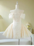 Cute Ball Gown Short Sleeves Sequin White Summer Birthday Dress Hoco Dress Mini Birthday Outfit 23rd Birthday Party Dresses HZ1121