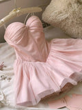 Pretty Ball Gown Sweetheart Pink Lace Short Summer Homecoming Dress Hoco Dress Birthday Outfit 21st Birthday Mini Party Dresses HZ1121