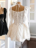 Cute A line Sweetheart Short Long Sleeves Lace White Summer Birthday Dress Hoco Dress Mini Birthday Outfit 21st Birthday Party Dresses HZ1121