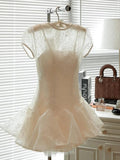 Cute A line Scoop Short Short Sleeves Lace Summer Birthday Dress Hoco Dress Mini Birthday Outfit 21st Birthday Party Dresses HZ1121