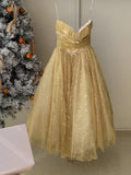 Cute Ball Gown Strapless Tulle Gold Summer Birthday Dress Prom Dress Birthday Outfit 23rd Birthday Party Dresses HZ1121