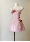 Cute A line Spaghetti Straps Short Summer Pink Birthday Dress Hoco Dress Birthday Outfit 23rd Birthday Mini Party Dresses HZ1121