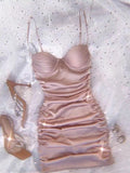 Cute Sheath Spaghetti Straps Short Pink Satin Summer Birthday Dress Hoco Dress Mini Birthday Outfit 23rd Birthday Party Dresses HZ1121
