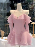 Cute A line Short Pink Chiffon Summer Birthday Dress Hoco Dress Mini Birthday Outfit 23rd Birthday Party Dresses HZ1121