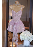 Cute A line Spaghetti Straps Short Summer Sequin Birthday Dress Hoco Dress Birthday Outfit 23rd Birthday Mini Party Dresses HZ1121