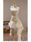 Cute A line One Shoulder White Summer Homecoming Dress Hoco Dress Mini 18th Birthday Outfit Cocktail Dresses HZ1121