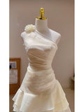 Cute A line One Shoulder White Summer Homecoming Dress Hoco Dress Mini 18th Birthday Outfit Cocktail Dresses HZ1121
