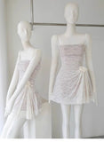 Cute A line Square Lace White Summer Homecoming Dress Hoco Dress Mini 20th Birthday Outfit Cocktail Dresses HZ1121