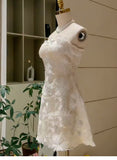 Simple A line Strapless White Short Lace Homecoming Dress Summer Hoco Dresses Cocktail Dress HZ1121