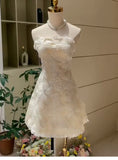 Simple A line Strapless White Short Lace Homecoming Dress Summer Hoco Dresses Cocktail Dress HZ1121