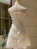 Simple A line Strapless White Short Lace Homecoming Dress Summer Hoco Dresses Cocktail Dress HZ1121