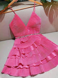 Cute A Line Spaghetti Straps Pink Summer Homecoming Dress Hoco Dress 16th Birthday Outfit Cocktail Dresses HZ1121