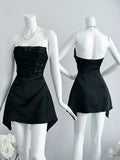 Simple A line Strapless Black Tulle Short Homecoming Dress Summer Hoco Dresses Cocktail Dress HZ1121