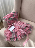 Cute A line Strapless Pink Floral Summer Homecoming Dress Hoco Dress Mini 16th Birthday Outfit Cocktail Dresses HZ1121