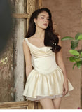 Cute A line Strapless Satin Ivory Short Summer Homecoming Dress Hoco Dress Mini 16th Birthday Outfit Cocktail Dresses HZ1121