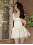 Cute A line Strapless Satin Ivory Short Summer Homecoming Dress Hoco Dress Mini 16th Birthday Outfit Cocktail Dresses HZ1121