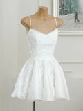 Simple A line Spaghetti Straps Black Lace Short Homecoming Dress Summer Hoco Dresses Cocktail Dress HZ1121