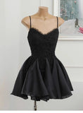 Simple A line Spaghetti Straps Black Lace Short Homecoming Dress Summer Hoco Dresses Cocktail Dress HZ1121