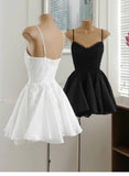 Simple A line Spaghetti Straps Black Lace Short Homecoming Dress Summer Hoco Dresses Cocktail Dress HZ1121
