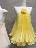 Cute A line Halter Yellow Summer Homecoming Dress Chiffon Hoco Dress Mini 18th Birthday Outfit Cocktail Dresses HZ1121