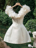 Simple A line V Neck White Short Homecoming Dress Summer Hoco Dresses Cocktail Dress HZ1121