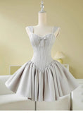 Simple Ball Gown Silver Short Homecoming Dress Summer Hoco Dresses Cocktail Dress HZ1121
