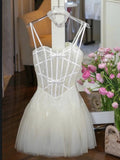 Simple A line Spaghetti Straps White Pink Lace Short Homecoming Dress Summer Hoco Dresses Cocktail Dress HZ1121
