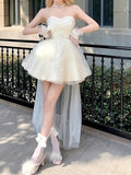 Cute Ball Gown Sweetheart Short Beige Homecoming Dress Summer Hoco Dresses Cocktail Dress For Senior Teens HZ1121