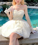 Cute Ball Gown Sweetheart Short Beige Homecoming Dress Summer Hoco Dresses Cocktail Dress For Senior Teens HZ1121