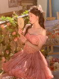 Cute Ball Gown Off The Shoulder Pink Lace Short Homecoming Dress Summer Pink Hoco Dresses Cocktail Dress For Senior Teens HZ1121