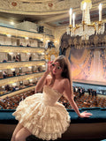 Cute Ball Gown Strapless Champagne Short Homecoming Dress Summer Hoco Dresses Cocktail Dress For Senior Teens HZ1121