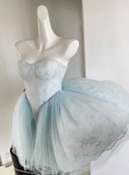 Pretty Ball Gown Short Sweetheart Blue Lace Homecoming Dress Summer Hoco Dresses Cocktail Dress For Senior Teens HZ1121