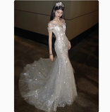 Ethereal Wedding Dress Mermaid Off The Shoulder Sequin Wedding Dresses Bridal Gowns HZ1121