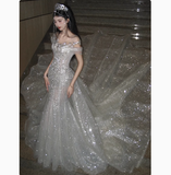 Ethereal Wedding Dress Mermaid Off The Shoulder Sequin Wedding Dresses Bridal Gowns HZ1121