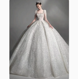 Pretty Wedding Dress Ball Gown Square Neck Lace Long Sleeves White Wedding Dresses Bridal Gowns HZ1121