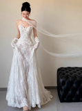 Classic Bridal Dress A line Sweetheart Lace White Wedding Dresses Minimalist Bridal Gowns HZ1121