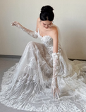 Classic Bridal Dress A line Sweetheart Lace White Wedding Dresses Minimalist Bridal Gowns HZ1121