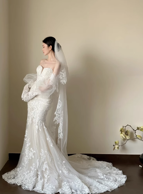 Classic Bridal Dress Mermaid Sweetheart Lace White Wedding Dresses Minimalist Bridal Gowns HZ1121