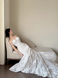 Classic Bridal Dress Mermaid Sweetheart Lace White Wedding Dresses Minimalist Bridal Gowns HZ1121