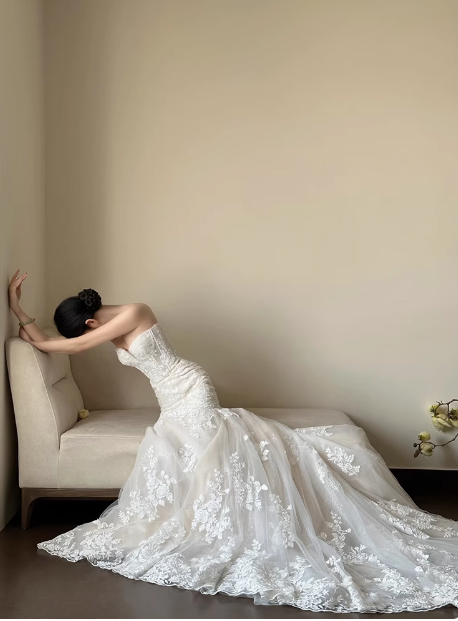Classic Bridal Dress Mermaid Sweetheart Lace White Wedding Dresses Minimalist Bridal Gowns HZ1121