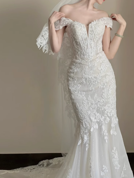 Classic Bridal Dress Mermaid Sweetheart Lace White Wedding Dresses Minimalist Bridal Gowns HZ1121