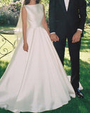 Pretty Wedding Dress Ball Gown Satin White Long Wedding Dresses Bridal Gowns HZ1121