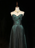 Vintage A line Sweetheart Green Long Prom Dress Party Dress Graduation Dresses Birthday Outfits HZ1121